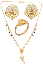 AanyaCentric Gold-Polished Jewelry Combo: Elegant Short Mangalsutra, Finger Ring, and American Diamond Earrings Set | Grab2Buy