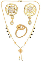 AanyaCentric Gold-Polished Jewelry Combo: Elegant Short Mangalsutra, Finger Ring, and American Diamond Earrings Set