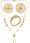 AanyaCentric Gold-Polished Jewelry Combo: Elegant Short Mangalsutra, Finger Ring, and American Diamond Earrings Set | Grab2Buy