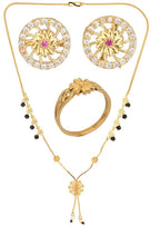 AanyaCentric Gold-Polished Jewelry Combo: Elegant Short Mangalsutra, Finger Ring, and American Diamond Earrings Set | Grab2Buy