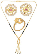 AanyaCentric Gold-Polished Jewelry Combo: Elegant Short Mangalsutra, Finger Ring, and American Diamond Earrings Set | Grab2Buy