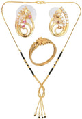 AanyaCentric Gold-Polished Jewelry Combo: Elegant Short Mangalsutra, Finger Ring, and American Diamond Earrings Set | Grab2Buy