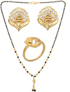 AanyaCentric Gold-Polished Jewelry Combo: Elegant Short Mangalsutra, Finger Ring, and American Diamond Earrings Set | Grab2Buy