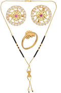 AanyaCentric Gold-Polished Jewelry Combo: Elegant Short Mangalsutra, Finger Ring, and American Diamond Earrings Set | Grab2Buy