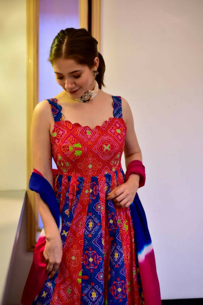 Everywhere Designer Blue & Red Silk Cotton Stitched Suit With Dupatta - Anbazaar | Grab2Buy