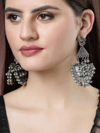 NVR Women's Silver-Plated Oxidised Contemporary Drop Earrings | Grab2Buy