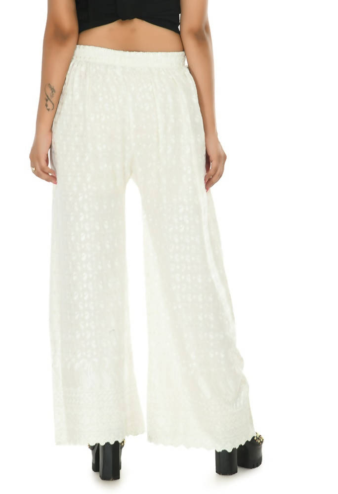 Mominos Fashion Moeza Reyon Cotton Off White Color Chikan Work Palazzo | Grab2Buy