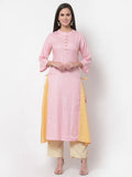 Myshka Women's Pink Solid 3/4 Sleeve Cotton Round Neck Dress | Grab2Buy