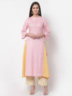 Myshka Women's Pink Solid 3/4 Sleeve Cotton Round Neck Dress | Grab2Buy