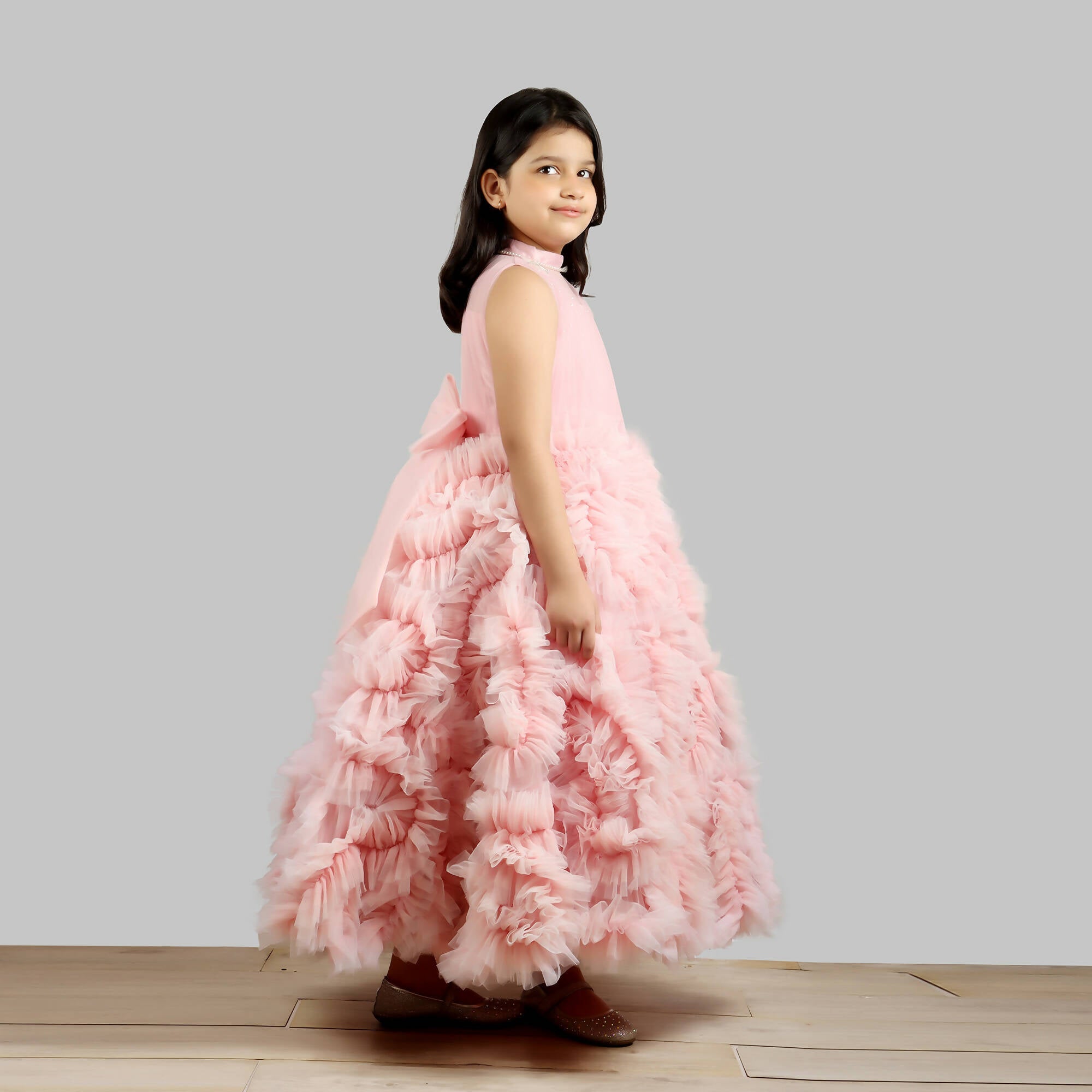 Pink Cow Fashions Old Rose Gown With Frill Ghera | Grab2Buy