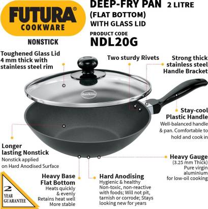 Hawkins Futura Non-stick Deep Fry Pan with Glass Lid 2 L (NDL20G) | Grab2Buy