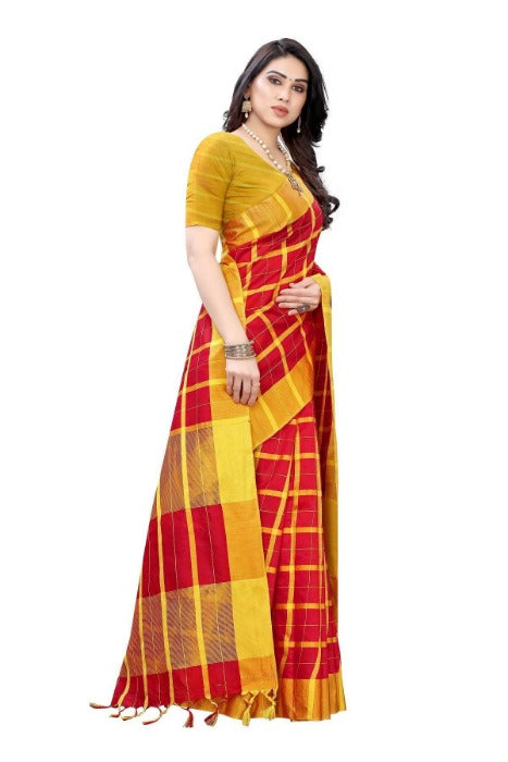 Vamika Red Cotton Silk Weaving Saree (SATURN RED) | Grab2Buy