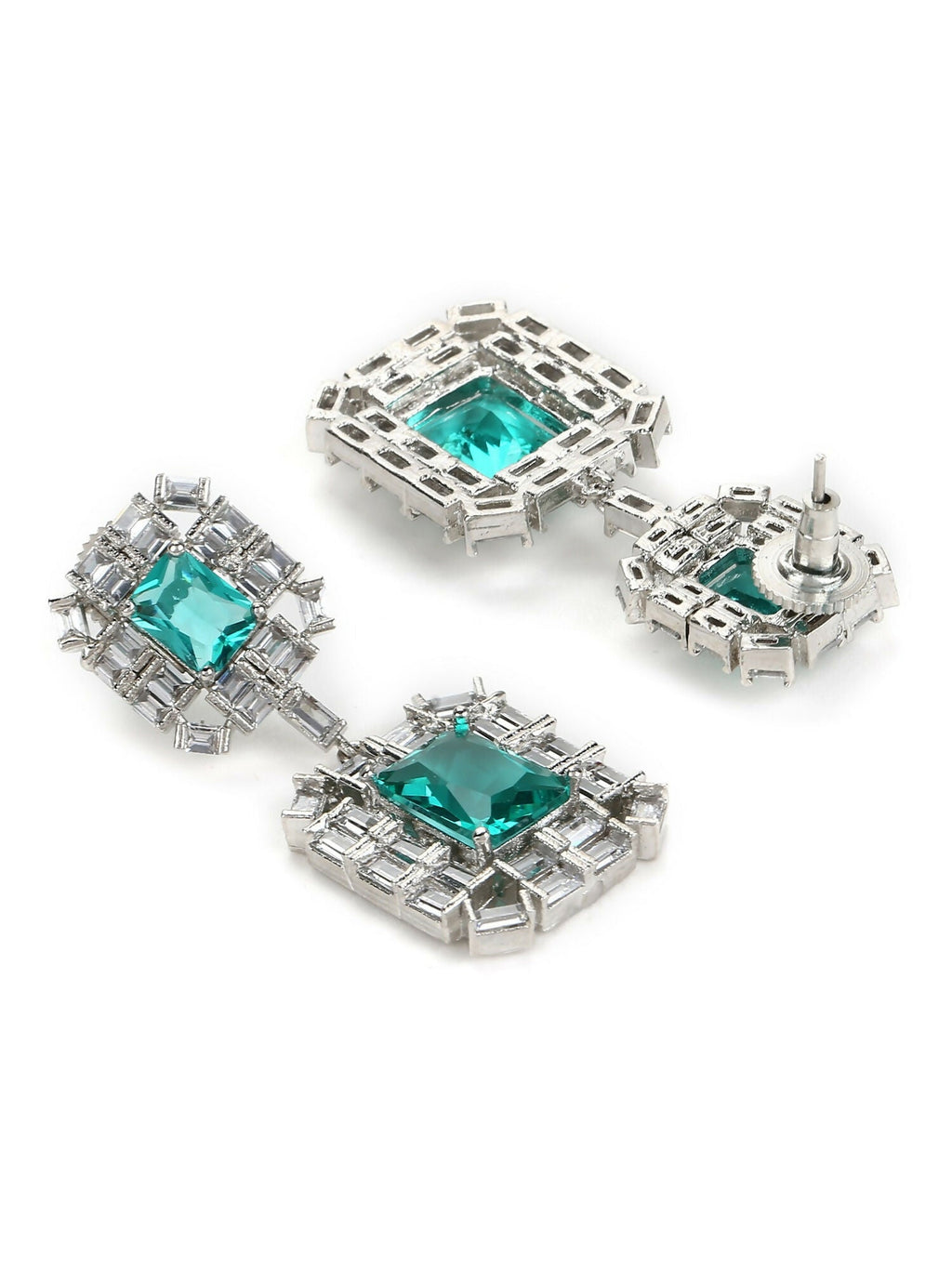 Green and Silver Stone Earrings- Ruby Raang | Grab2Buy