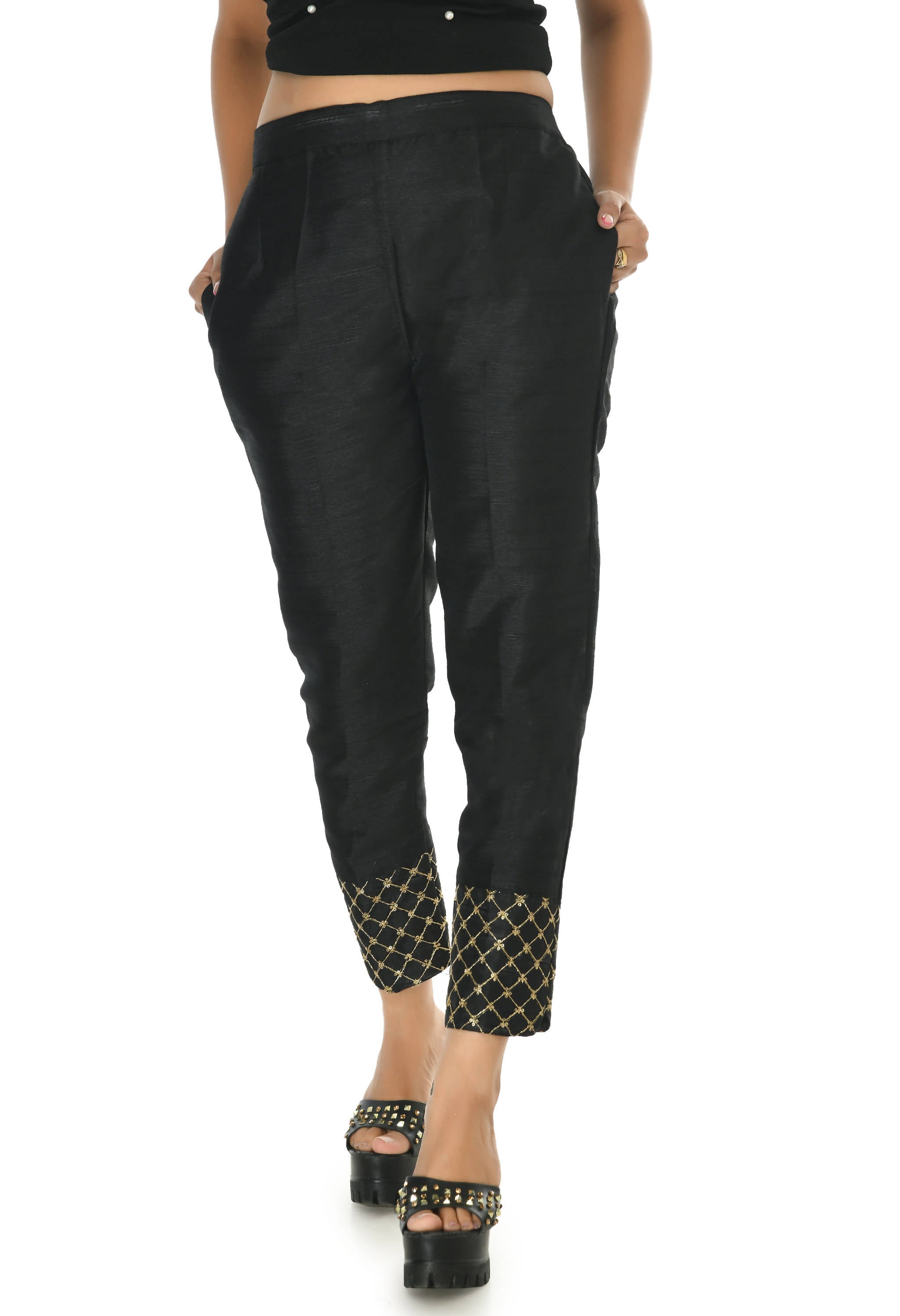 Mominos Fashion Moeza Silk Black Color Pant | Grab2Buy