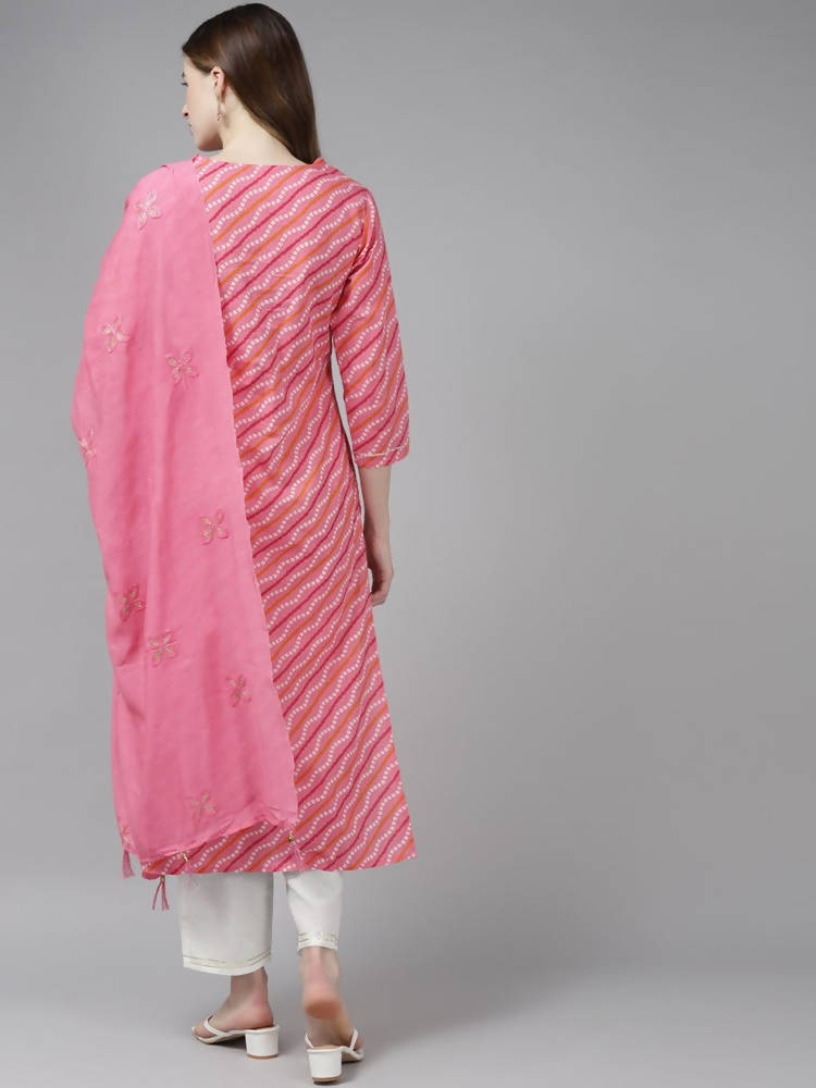 Yufta Women Pink Yoke Design Regular Sequined Pure Cotton Kurta with Palazzo and Dupatta | Grab2Buy