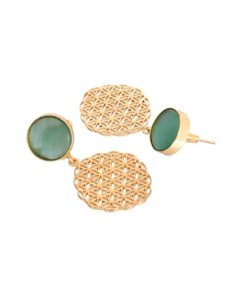 VOJ One Gram Gold-Polished Teal Colored Stone Studded Earrings | Grab2Buy