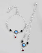 VOJ Set of 2 Silver Plated Evil Eye HandCrafted Adjustable Anklet