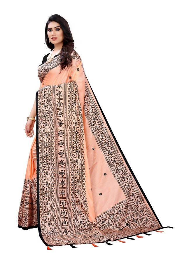 Vamika Peach Sana Silk Printed Saree (Nihal Peach) | Grab2Buy