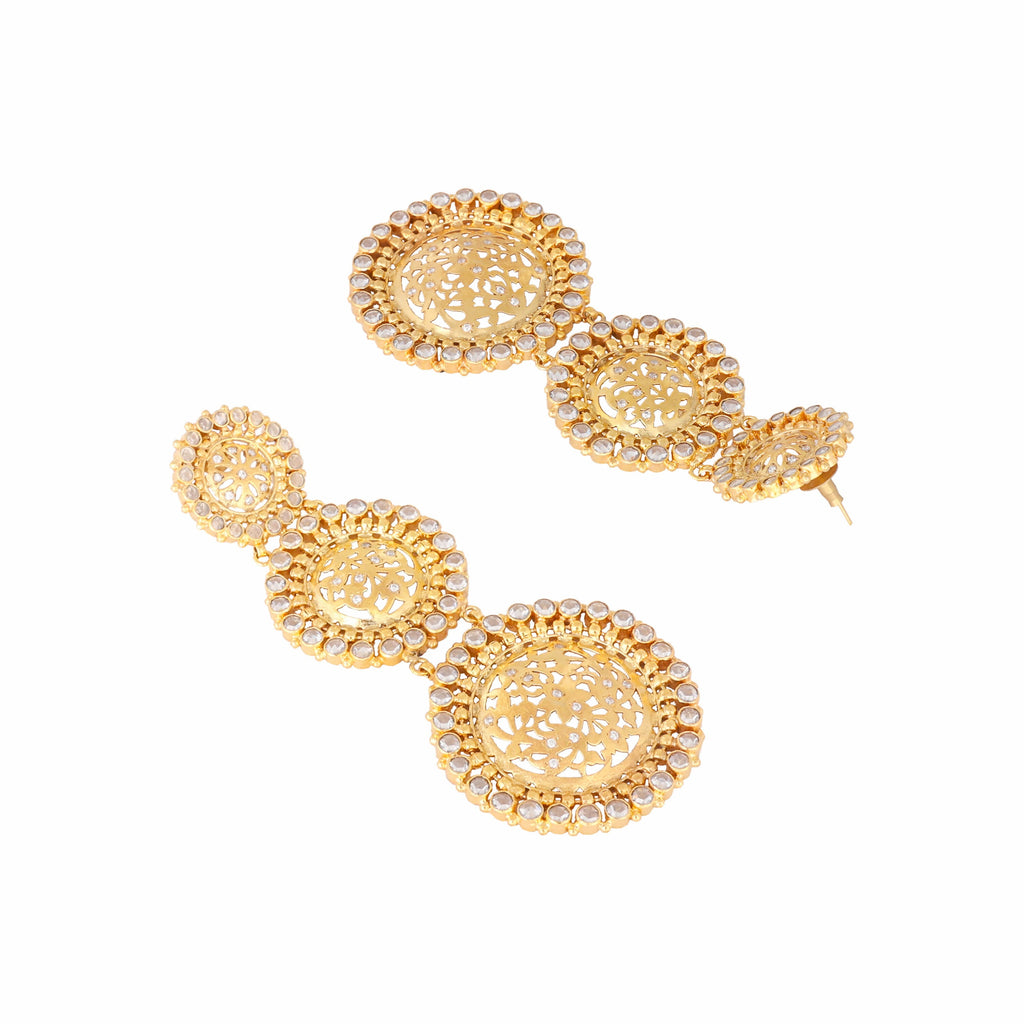 Nuyug 22K Gold Plated Stone Studded Contemporary Shaped Drop Earrings | Grab2Buy