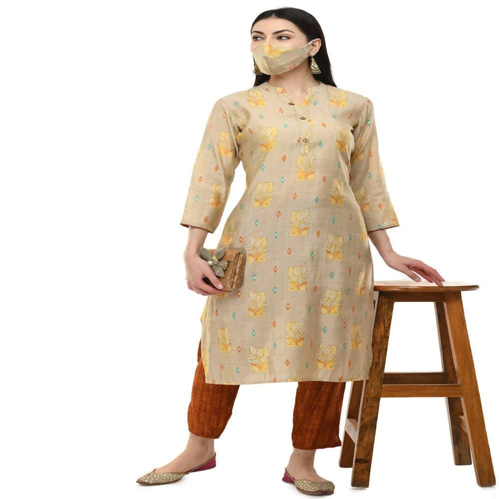 Lagi Women's Orange Printed Straight Kurta & Pant (MC45B) | Grab2Buy