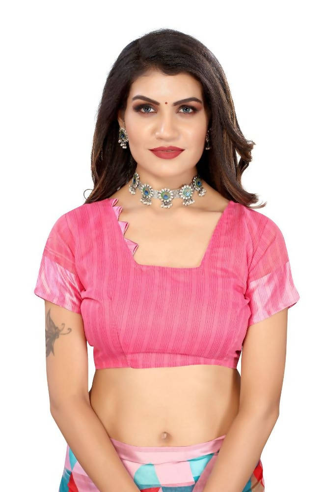 Vamika Pink Linen Satin Border Saree | Grab2Buy