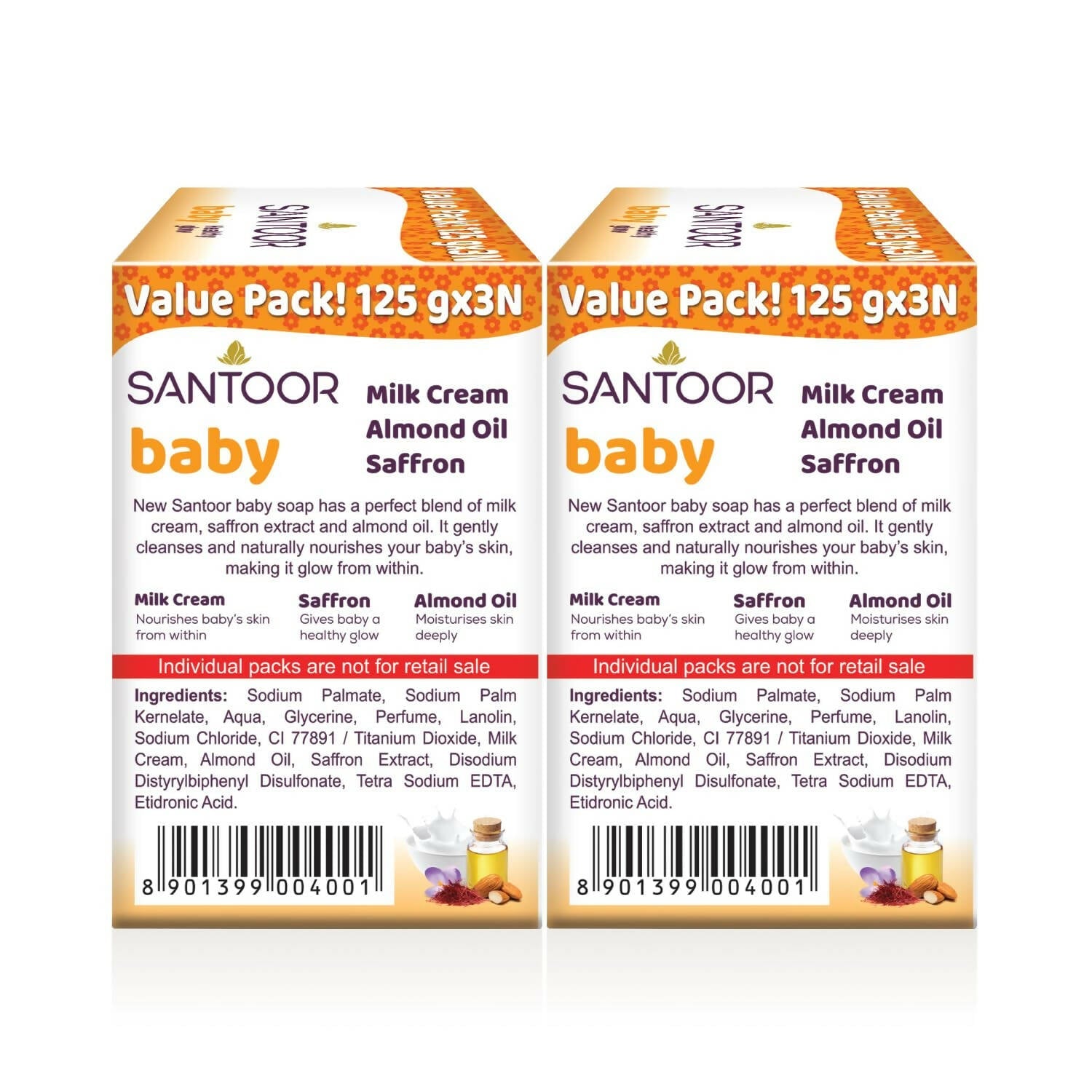 Santoor Baby Bathing Soap with Milk Cream, Saffron, & Almond Oil | Grab2Buy