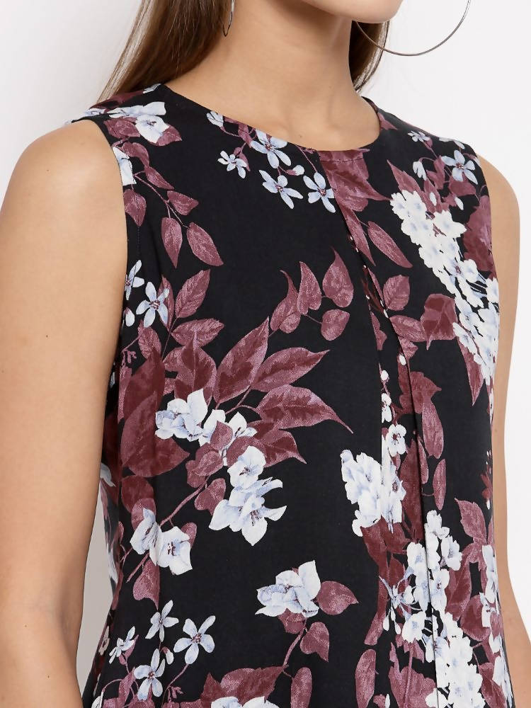 Myshka Women's Multi Crep Printed Sleeveless Round Neck Casual Top | Grab2Buy