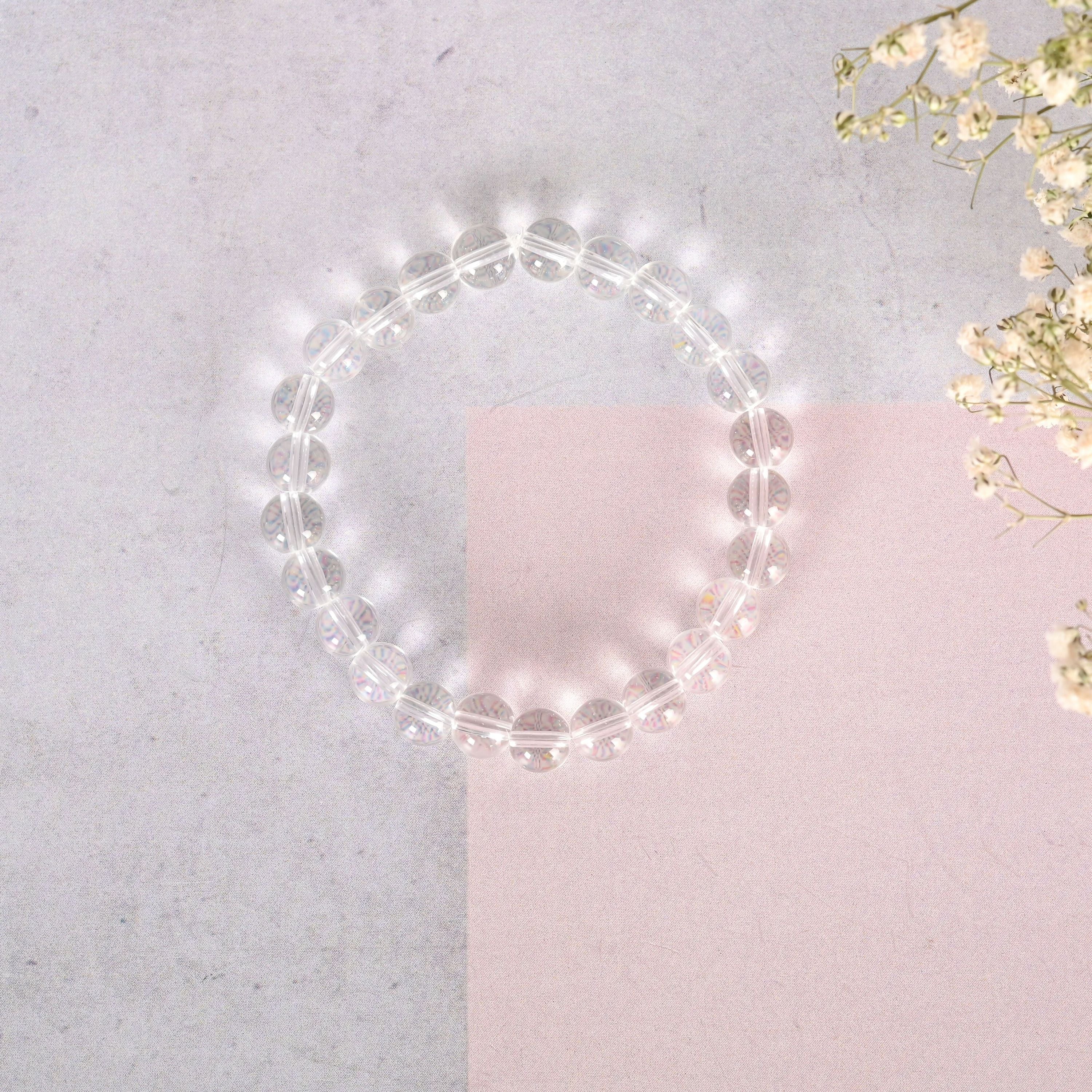 NVR Men & Women Transparent Beaded Elasticated Bracelet | Grab2Buy