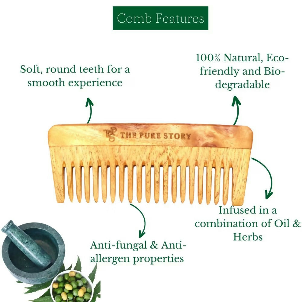 The Pure Story Oil Infused Neem Wood Wide Tooth Comb