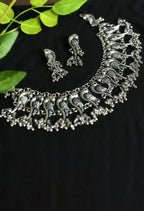 Mominos Fashion Johar Kamal Oxidised Silver-Plated Brass Finish Peacock Choker For Women (Silver) | Grab2Buy