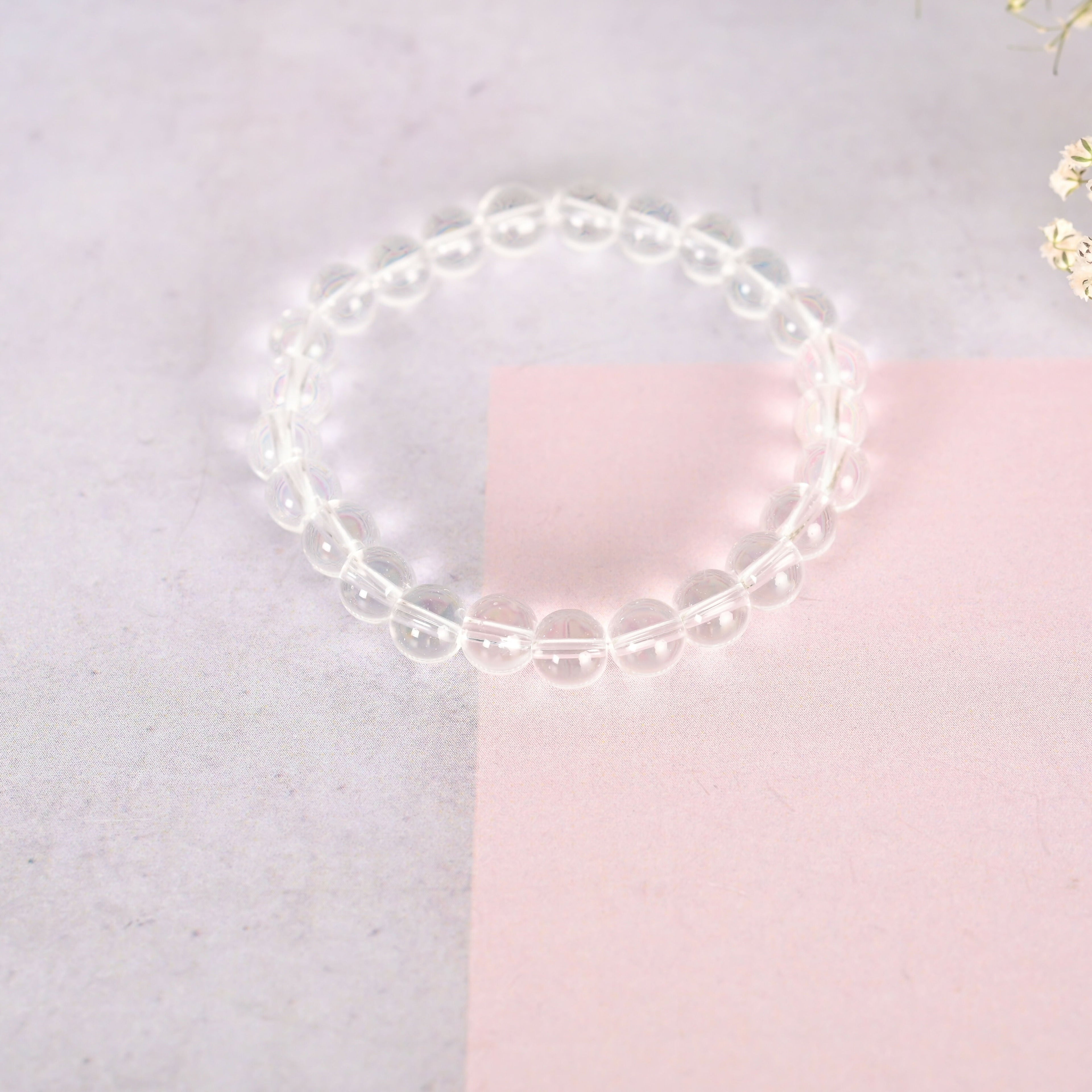 NVR Men & Women Transparent Beaded Elasticated Bracelet | Grab2Buy