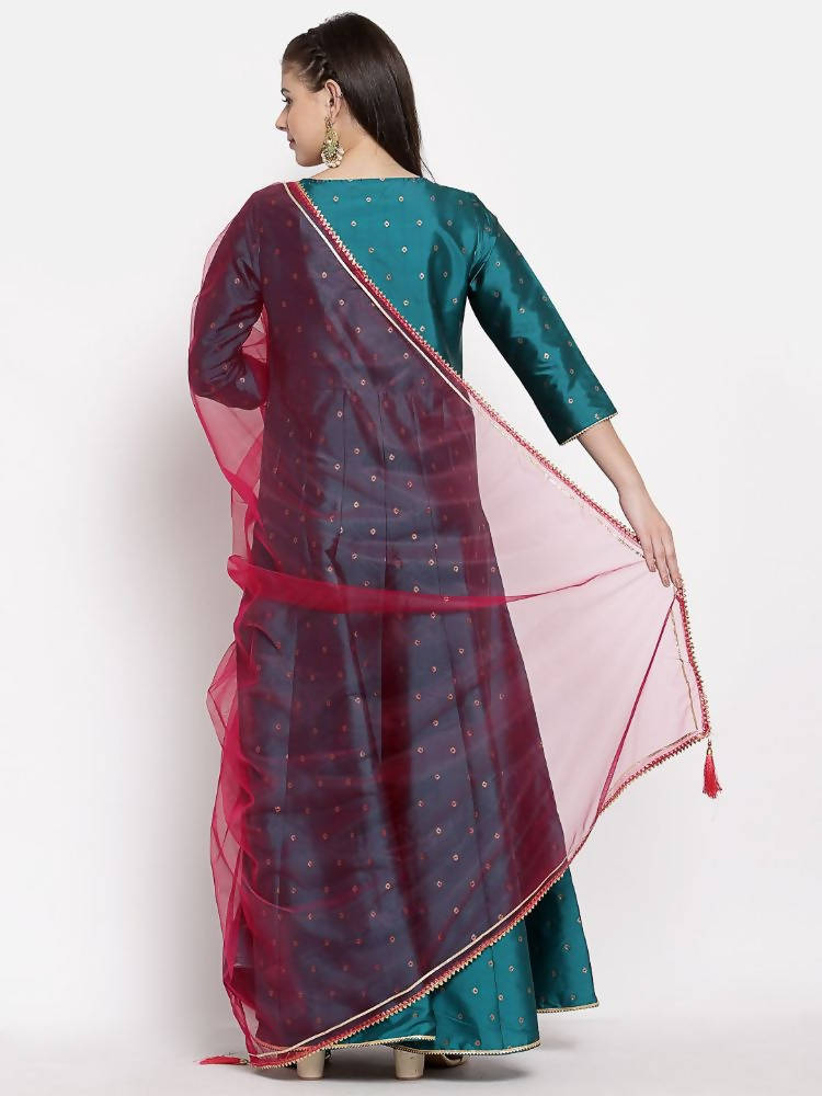 Myshka Women's Green Silk Solid 3/4 Sleeve V Neck Casual Anarkali Kurta Dupatta Set | Grab2Buy