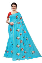 Vamika Chanderi Cotton Embroidery Sky Blue Saree (MOGRA SKYBLUE) | Grab2Buy