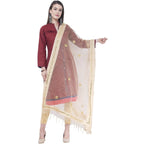A R Silk Light Golden Color Flower Mirror Orgenza Cotton Dupattas and Chunnis | Grab2Buy