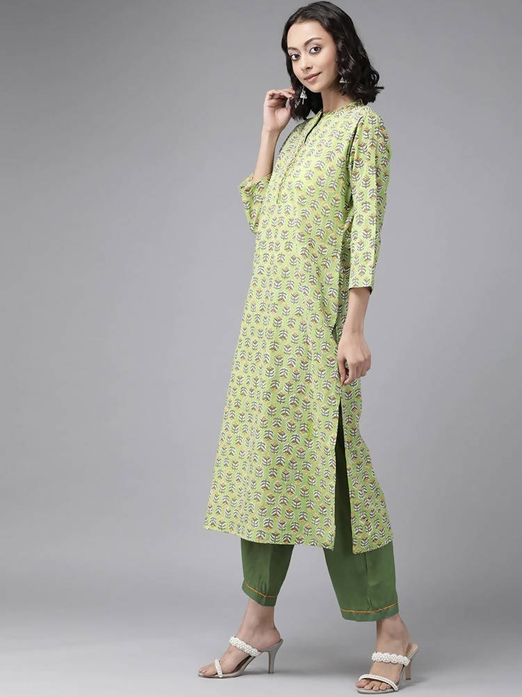 Yufta Green Printed Kurta With Trouser | Grab2Buy