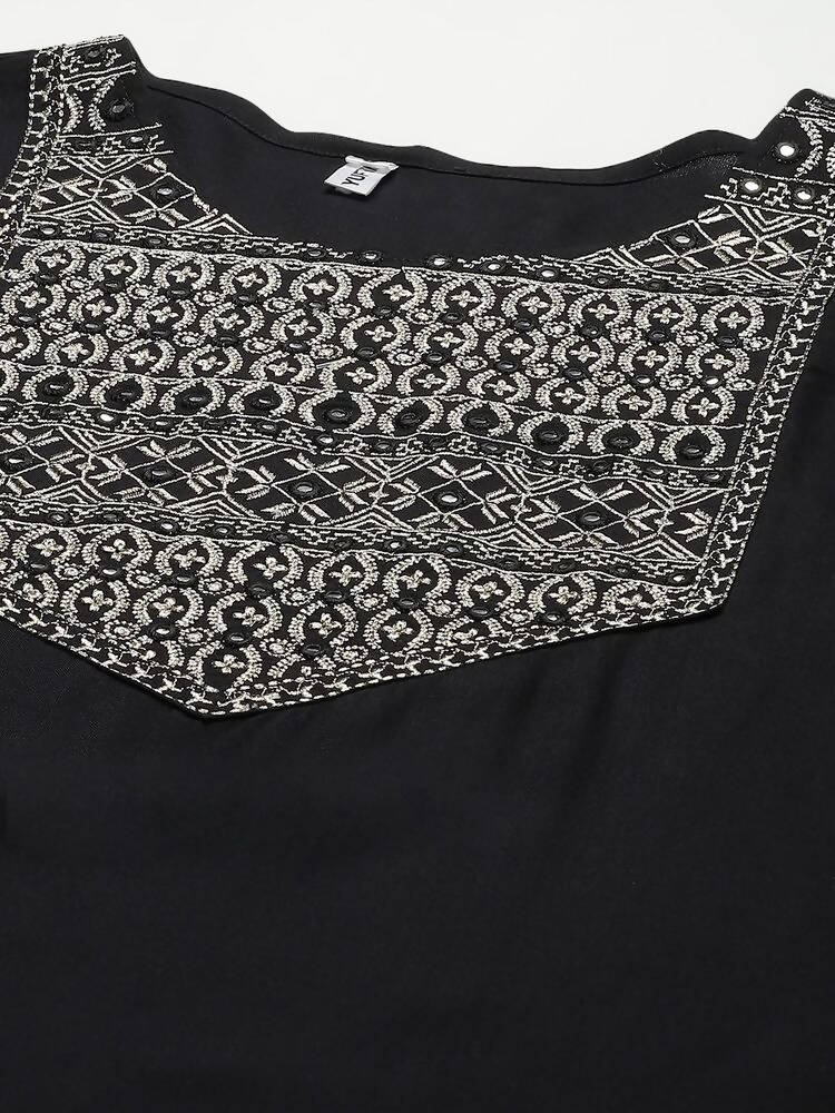 Yufta Women Black Solid Kurta with Trousers & With Dupatta | Grab2Buy
