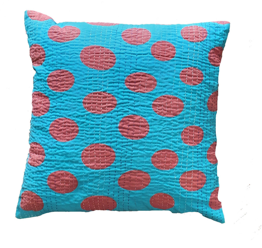 The Decor Nook Turquoise Blue Base With Red Circles Print Cushion Cover | Grab2Buy