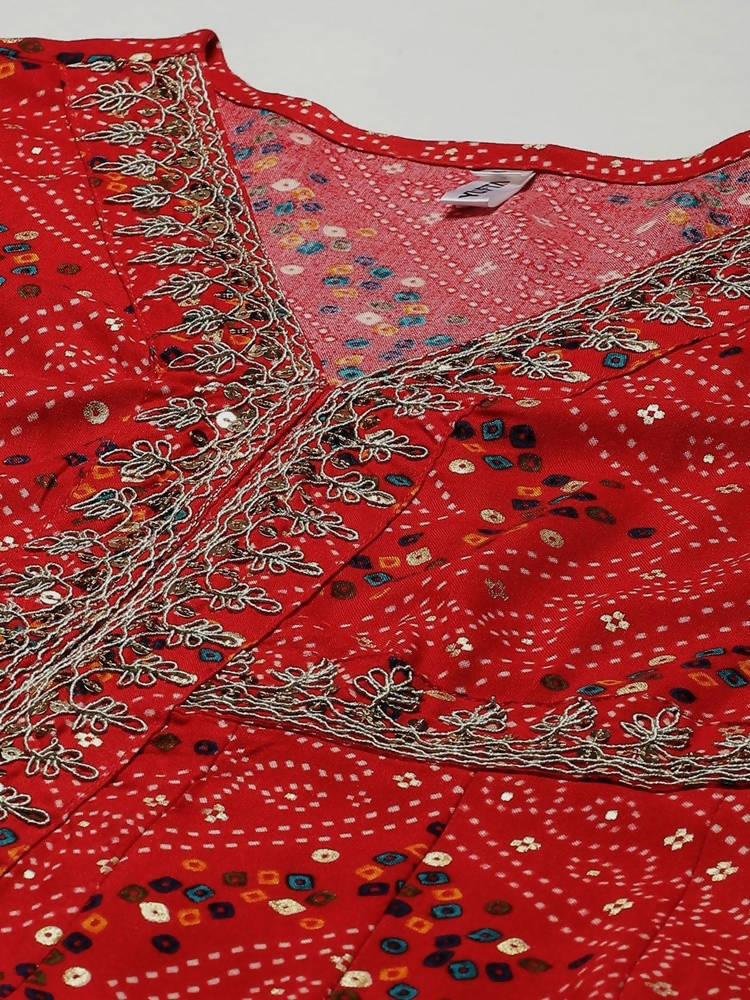 Yufta Women Red Bandhani Printed Kurta | Grab2Buy