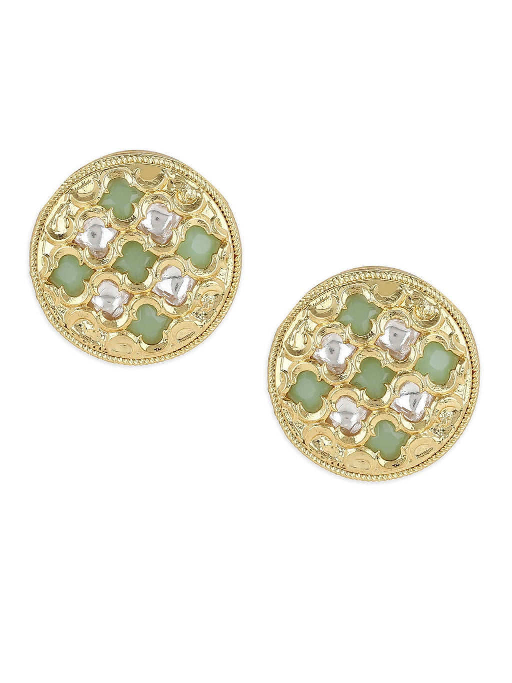 Gold-Toned Green Contemporary Gold-Polished Studs Earrings - Ruby Raang | Grab2Buy