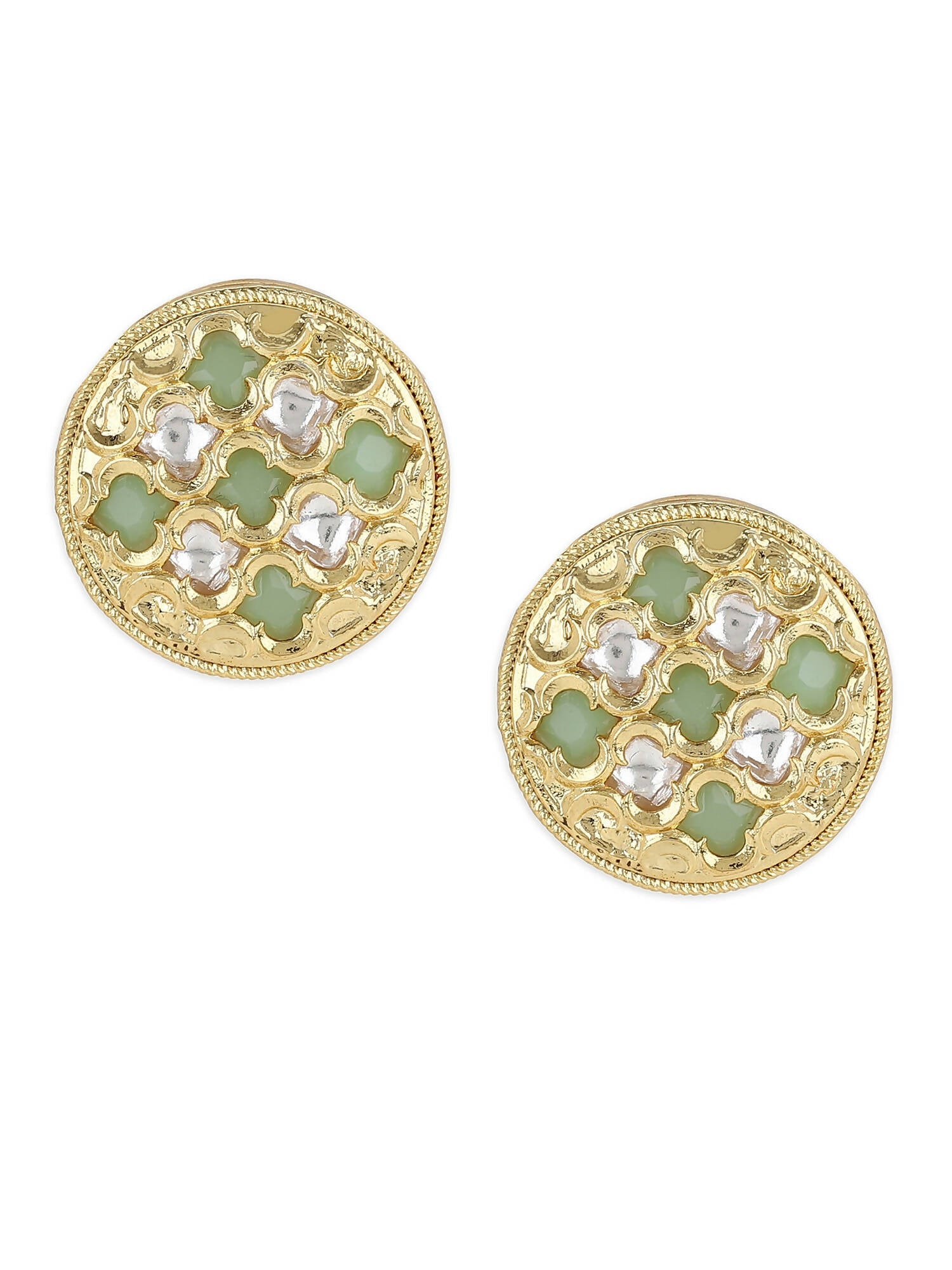 Gold-Toned Green Contemporary Gold-Polished Studs Earrings - Ruby Raang | Grab2Buy