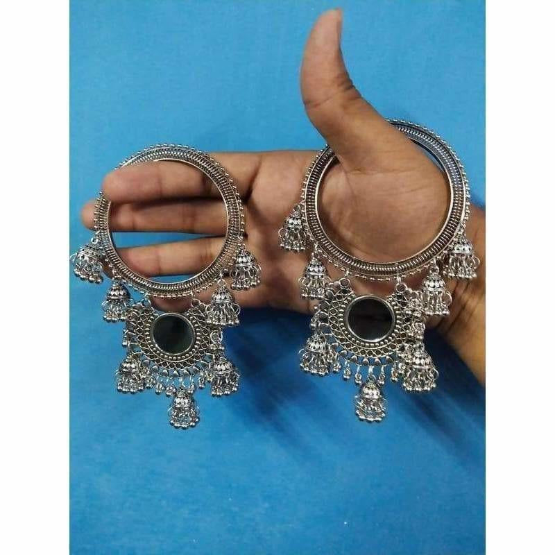 MS Fashion India Small Silver Jhumkas With Pearls Latkan Bangles | Grab2Buy