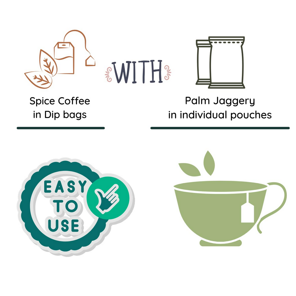 Satvi Wellness Chukkukappi With Karpooravalli/ Panikoorkka and Palm Jaggery Blend of Coffee | Spice Coffee in Tea Bags | Herbal Infusions