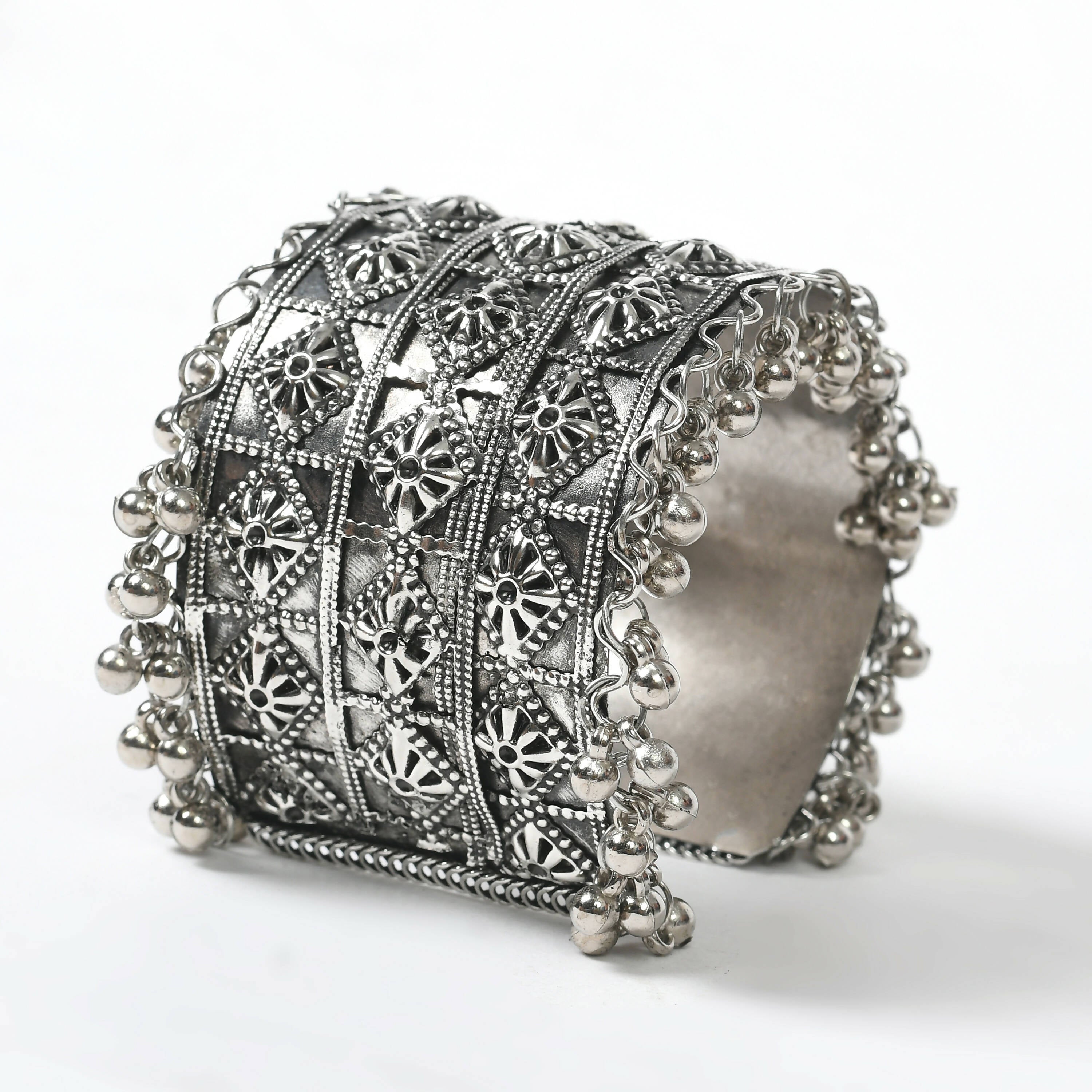 Mominos Fashion Joharkamal Oxidised Silver-Plated Ghungroo Handcraft Bracelet - Design 024 | Grab2Buy