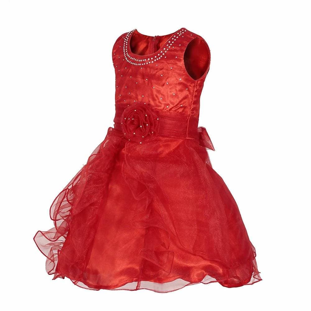 Asmaani Baby Girl's Red Color Satin Knee Length Frock (AS-DRESS-22140) | Grab2Buy