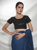 Teal Georgette Solid Texture Saree With Unstitched Blouse Piece - Rajal | Grab2Buy