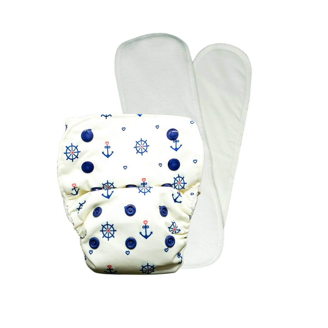 Kindermum Nano Aio Cloth Diaper With 2 Organic Cloth Inserts- Anchor For Kids