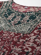 Yufta Women Mauve & Green Ethnic Motifs Printed Sequined Cotton Kurta Set & Dupatta | Grab2Buy