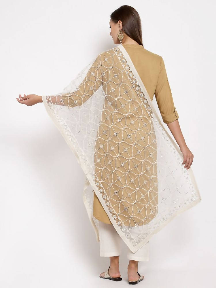 Myshka Women's Beautiful White Net Solid Casual Dupatta | Grab2Buy