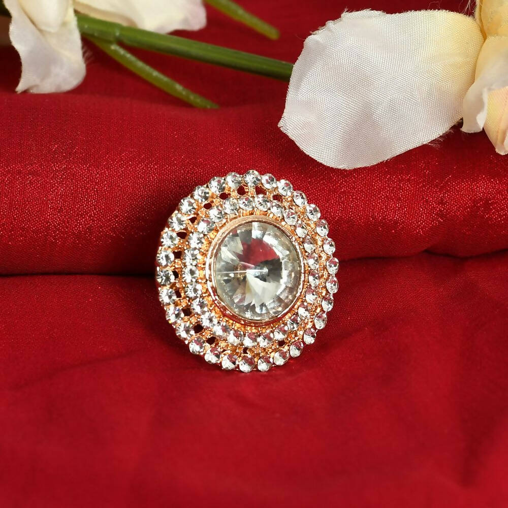 Mominos Fashion Joharkamal Gold-Polished Stone Studded Adjustable Finger Ring - Design 06 | Grab2Buy