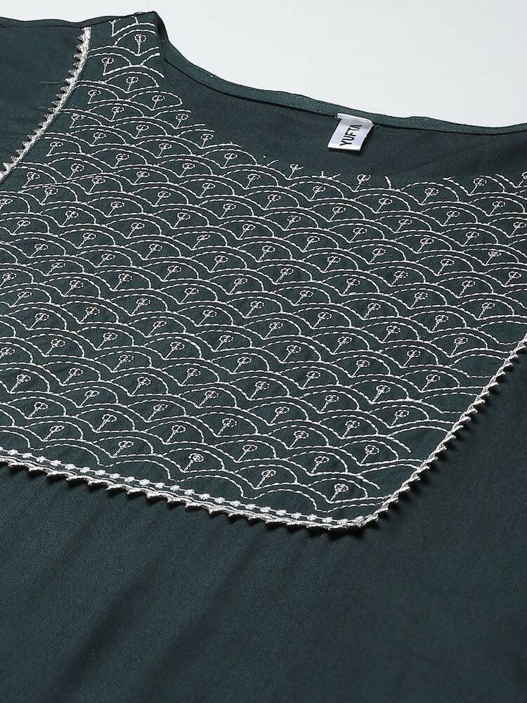 Yufta Women Green Yoke Design Regular Sequinned Kurta with Palazzo & With Dupatta | Grab2Buy